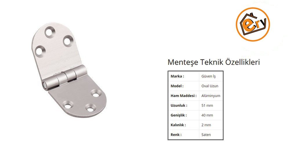 Alüminyum Oval Masa Menteşe 4 cm Uzun Saten