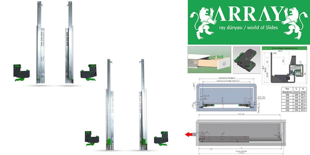 Array Plus-BM Frenli Çekmece Rayı