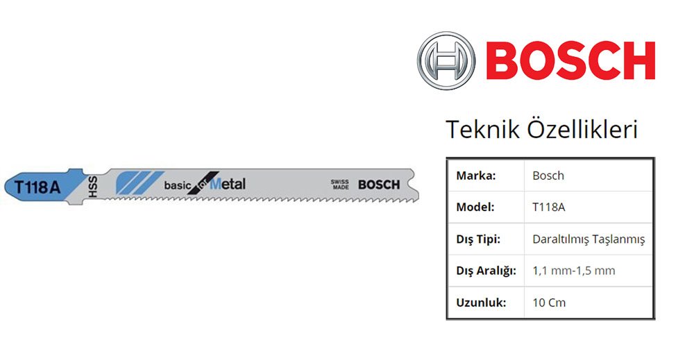 Bosch T118A Metalde Normal Kesim İçin Bıçak