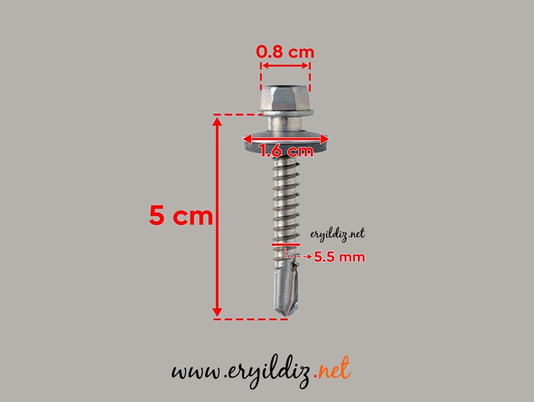 Çatı Vidası Matkap Uçlu 5,5x50 mm 25 Adet Eryıldız Hırdavat