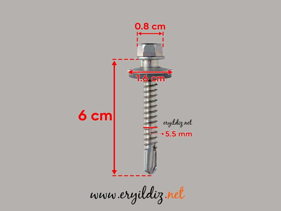 Çatı Vidası Matkap Uçlu 5,5x60 mm 25 Adet Eryıldız Hırdavat