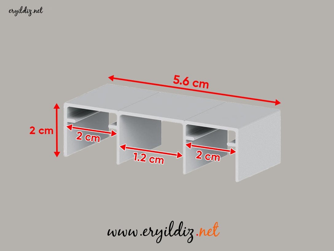 Mepa AL 82 Alüminyum Üst Çiftli Ray 200 cm Eryıldız Hırdavat 