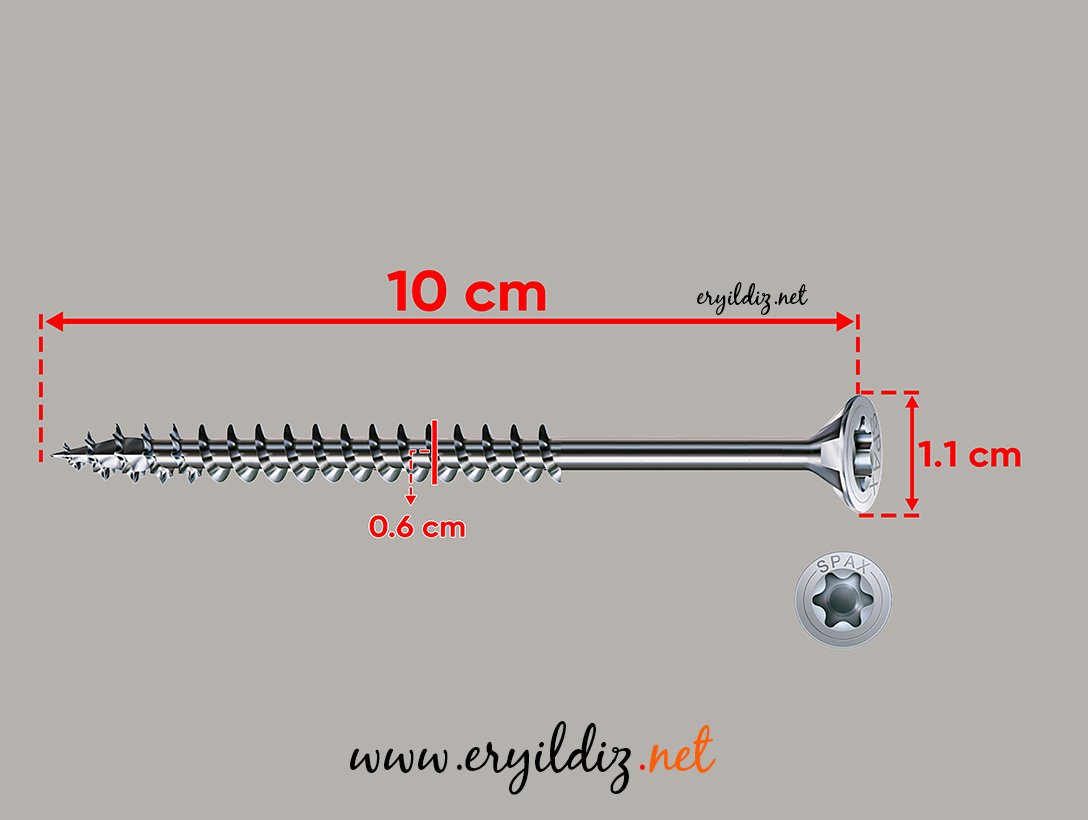 Spax Yıldız Wirox Sunta Vidası 6 x 100 mm  10  Adet Eryıldız Hırdavat