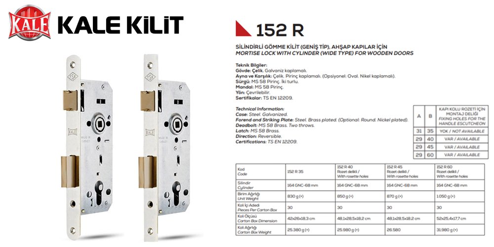 Kale Kilit 152 R Silindirli Çelik Kapı Kilidi Eryıldız Hırdavat