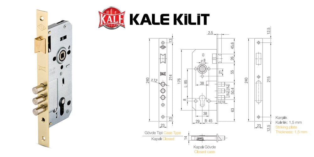 Kale Kilit 2000 3 Milli Silindirli Çelik Kapı Kilidi