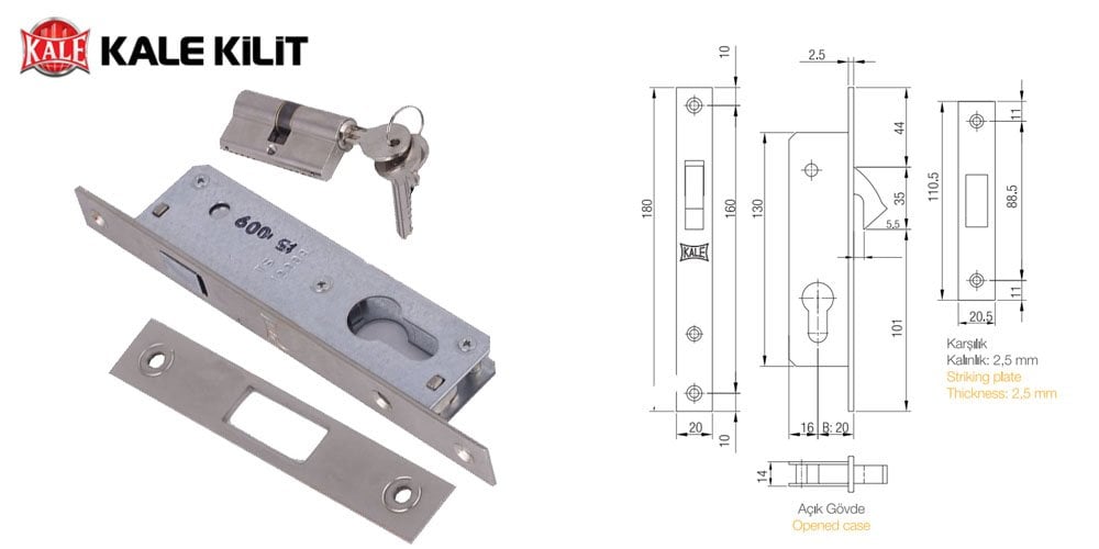 Kale Kilit 201-20 Silindirli Sürme Kapı Kilidi