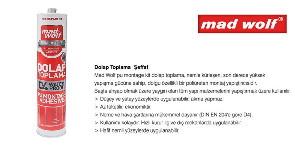 Madwolf Şeffaf Dolap Toplama Silikonu 300 ml Eryıldız Hırdavat