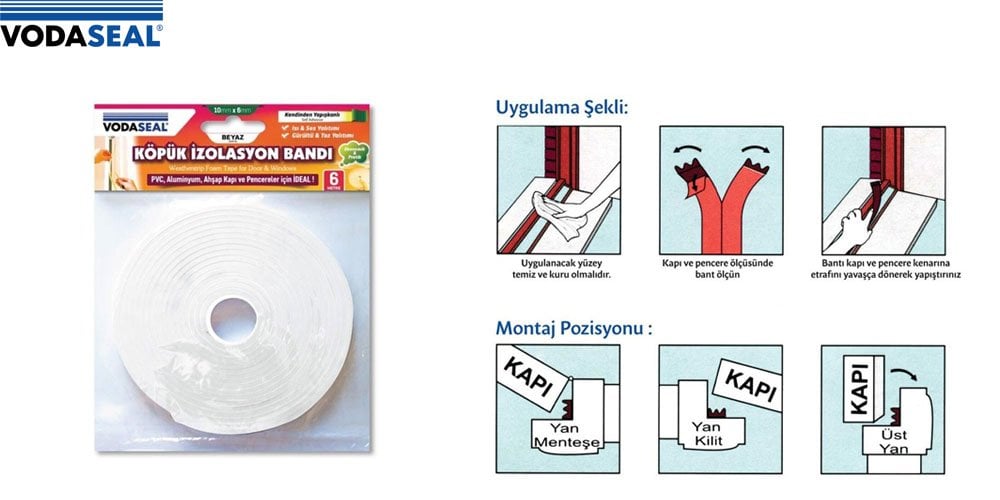 Vodaseal İzolasyon Köpük Bandı Beyaz 15 mm x 6 m