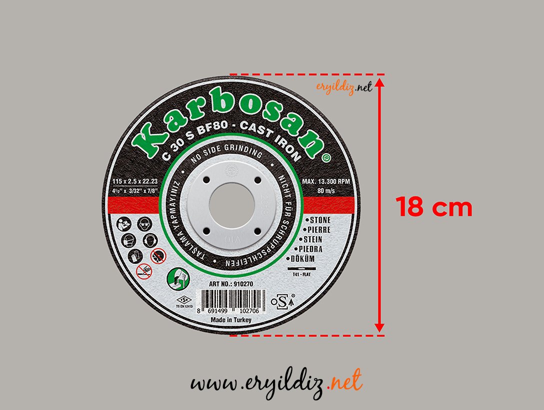 Karbosan C30 Mermer Kesici Düz Taş 180 x 3 mm Eryıldız Hırdavat