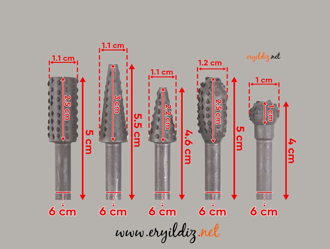 Rotary Bur Matkap Uçlu Ağaç Törpüsü 5 li Takim Oyma Seti Eryıldız Hırdavat
