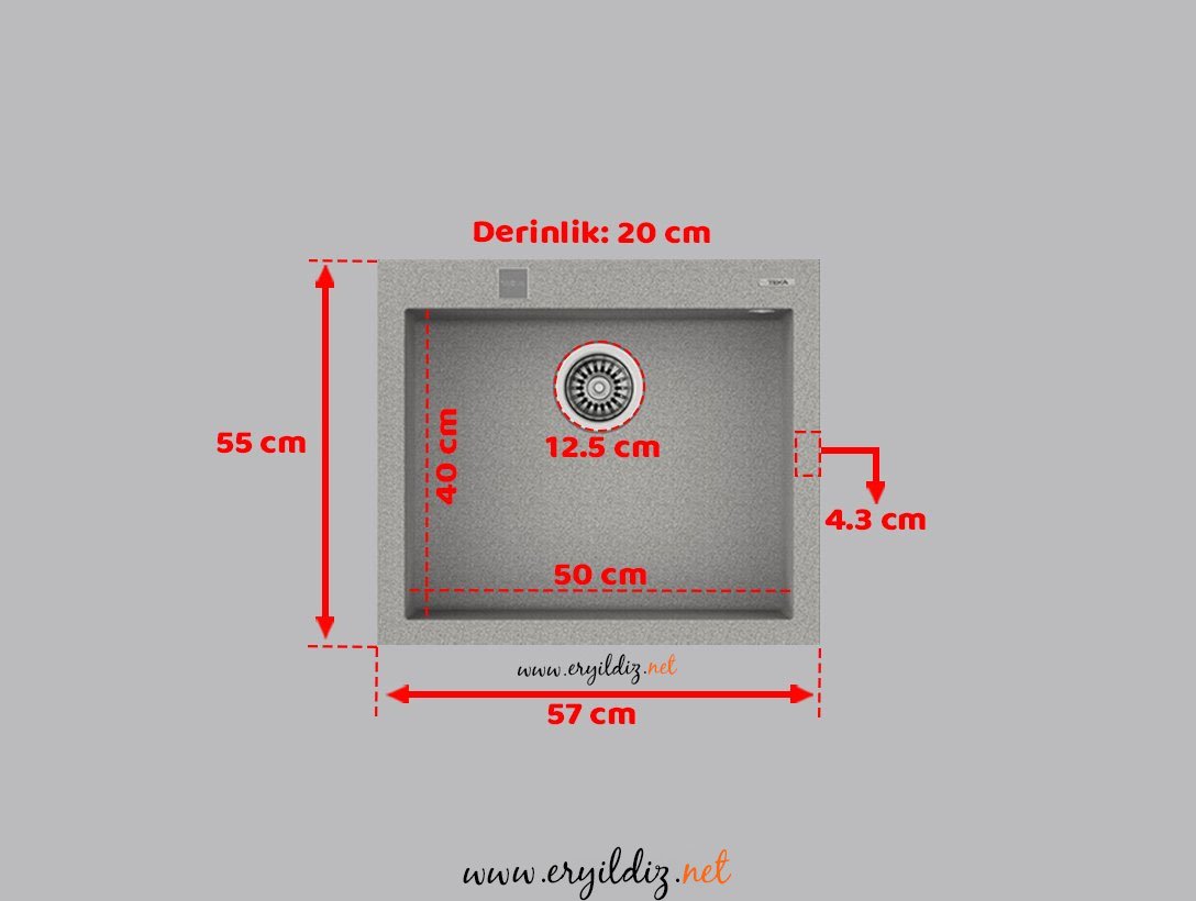 Teka Forsquare 50.40 Tezgah Üstü Granit Evye Gri