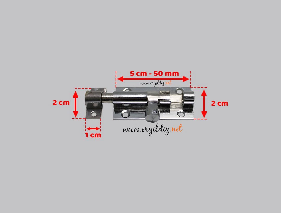 555 Pirinç Kapı Sürgüsü 5 cm - Krom Er Yıldız Hırdavat