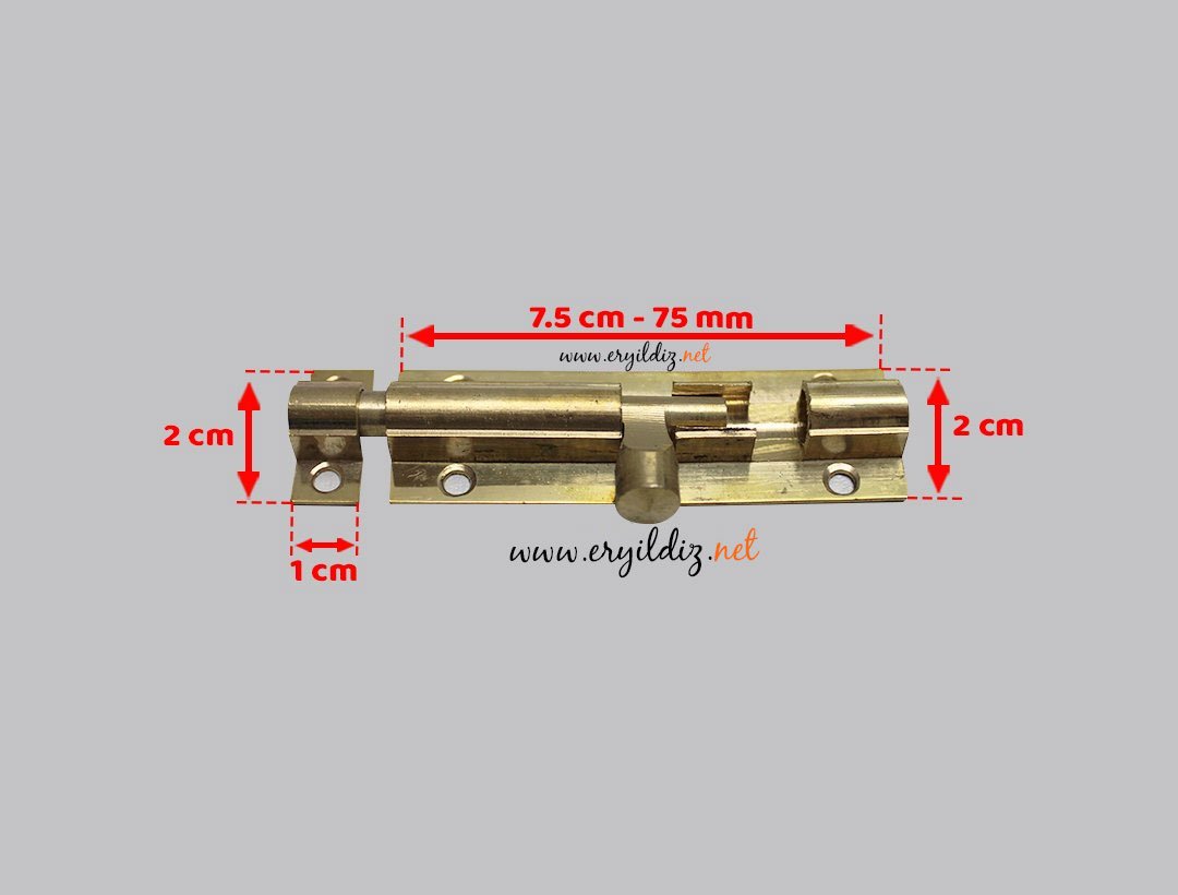 555 Pirinç Kapı Sürgüsü 7,5 cm - Sarı Er Yıldız Hırdavat