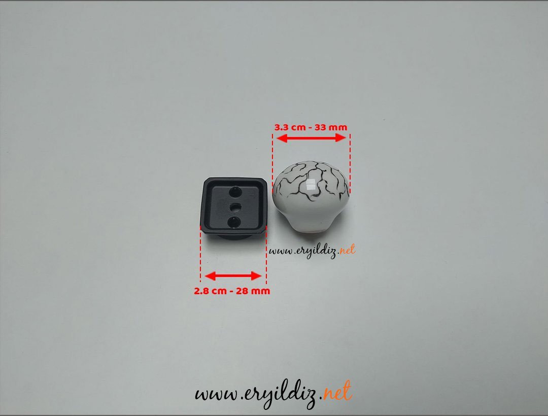 Doğanlar Z.210 Düğme Porselen Mobilya Kulp Mat Siyah Beyaz 034 Desenli Eryıldız hırdavat