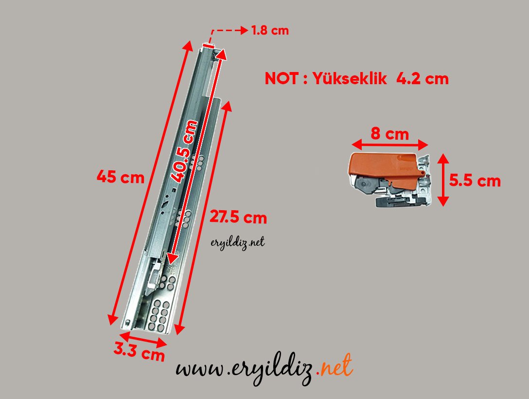 Blum Blumotion Tandem Frenli Çekmece Rayı Kısmi Açılım 45 cm Eryıldız Hırdavat