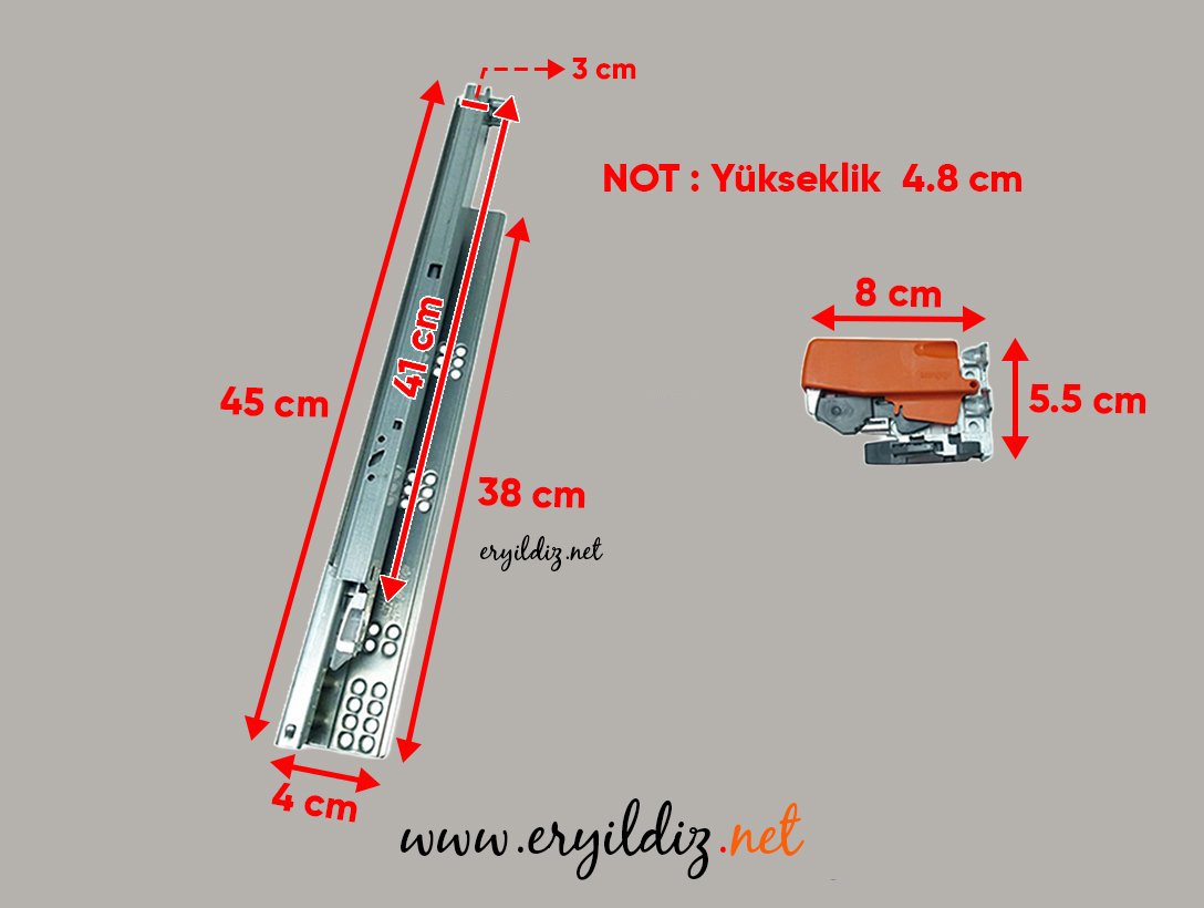 Blum Blumotion Tandem Frenli Çekmece Rayı Tam Açılım 45 cm Eryıldız Hırdavat