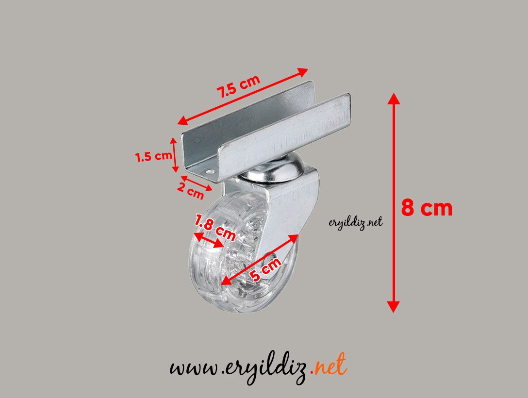 Hts 327 Şeffaf U Makaralı Uzun Mobilya Tekeri 50 X 20 Eryıldız Hırdavat