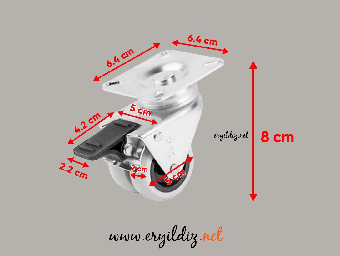 Hts Gri Çift Makaralı Tablalı Mobilya Tekeri 50 x 20 346 Frenli Eryıldız Hırdavat 