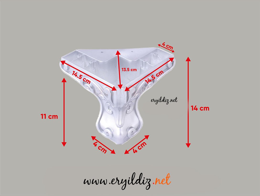 Lükenz Oymalı Mobilya Ayak 14 cm Mat Krom Eryıldız Hırdavat 