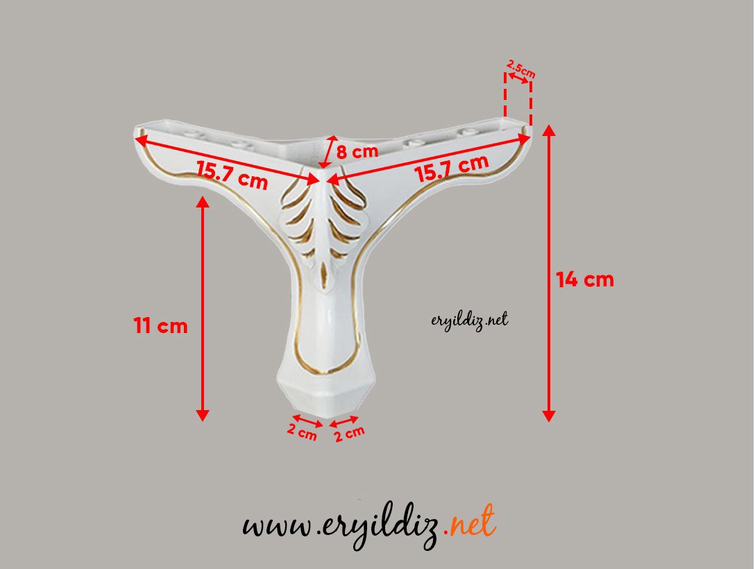 Mc Desenli Lükenz 14 cm Dekoratif Mobilya Ayak Varaklı Beyaz Eryıldız Hırdavat