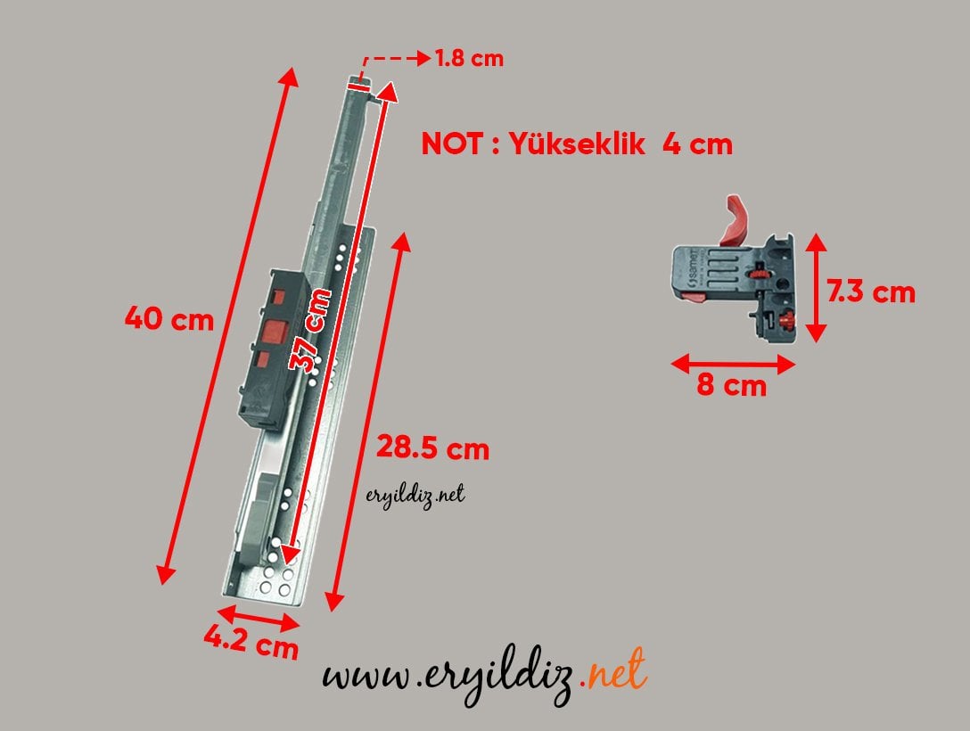 Samet Smart Slide Bas Aç Frenli Çekmece Rayı Kısmi Açılım 40
