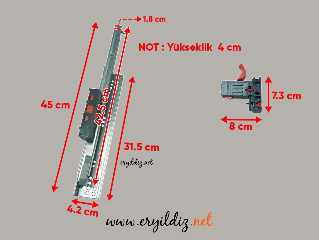 Samet Smart Slide Bas Aç Frenli Çekmece Rayı Kısmi Açılım 45