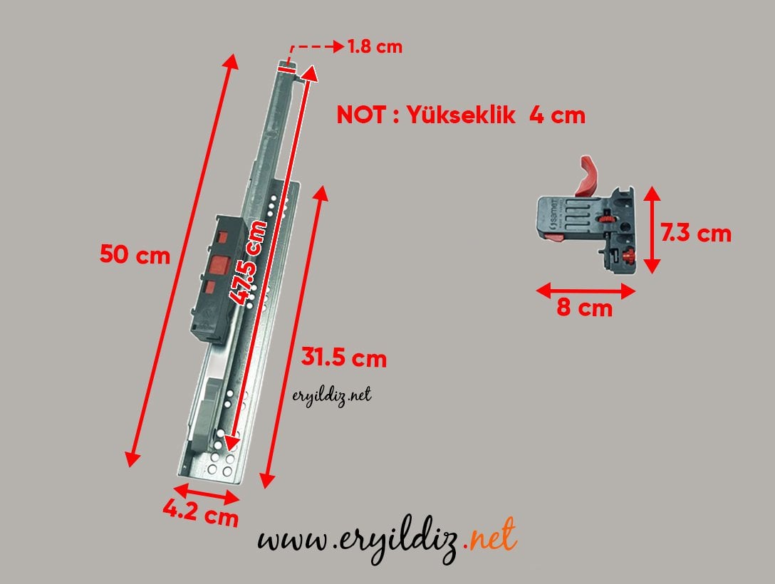Samet Smart Slide Bas Aç Frenli Çekmece Rayı Kısmi Açılım 50