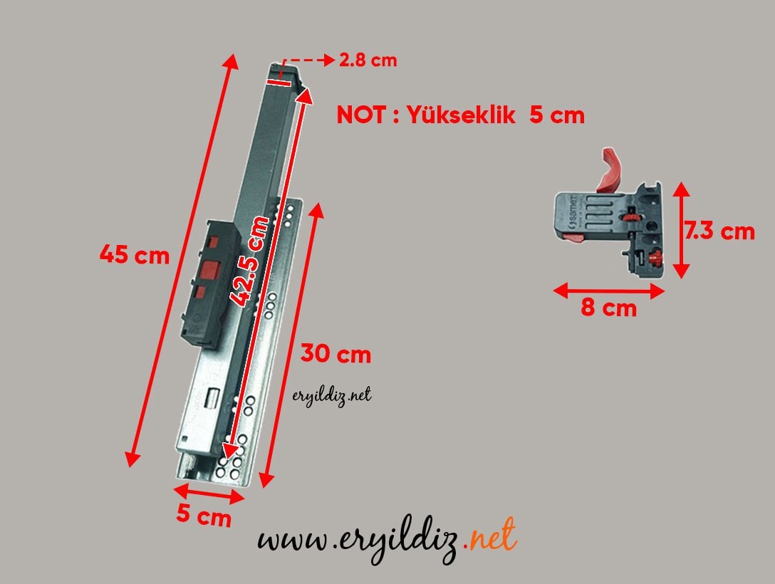 Samet Smart Slide Bas Aç Frenli Çekmece Rayı Tam Açılım 45