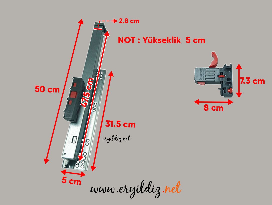 Samet Smart Slide Bas Aç Frenli Çekmece Rayı Tam Açılım 50