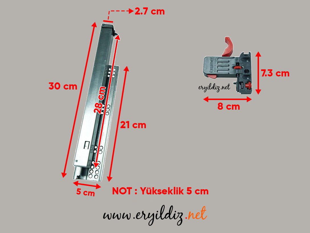 Samet Smart Slide Frenli Çekmece Rayı Tam Açılım 30 cm Eryıldız Hırdavat