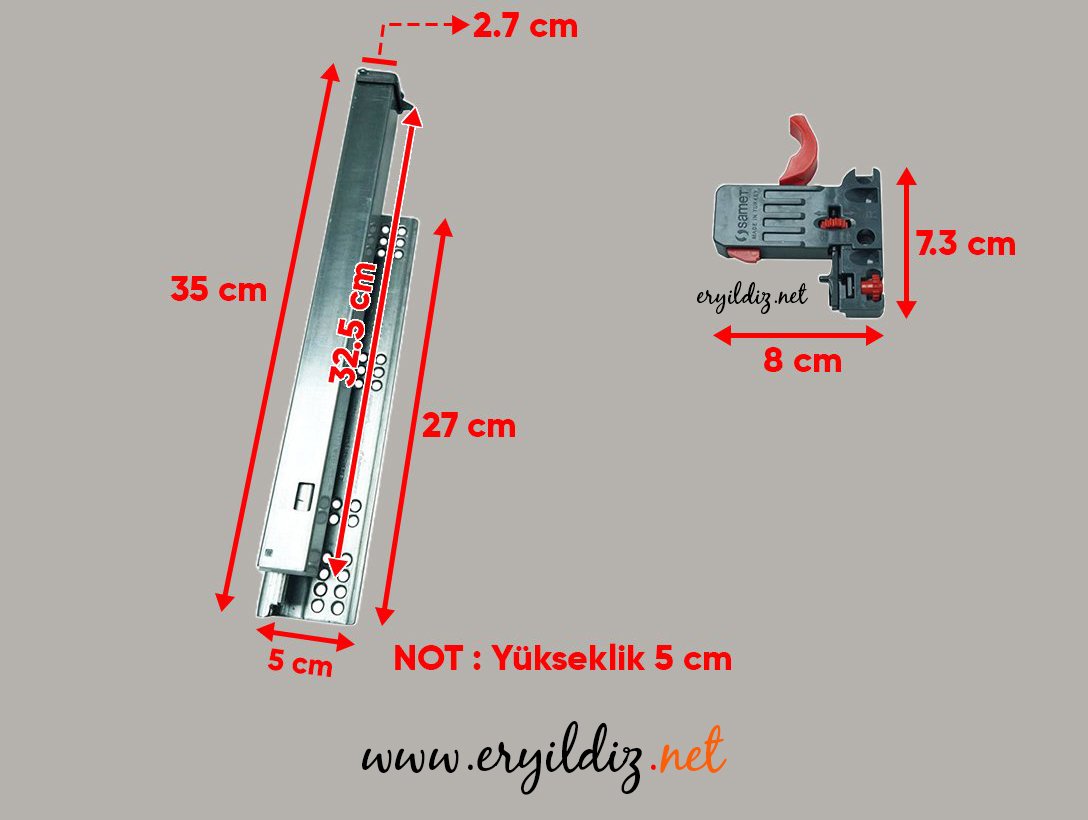 Samet Smart Slide Frenli Çekmece Rayı Tam Açılım 35 cm Eryıldız Hırdavat