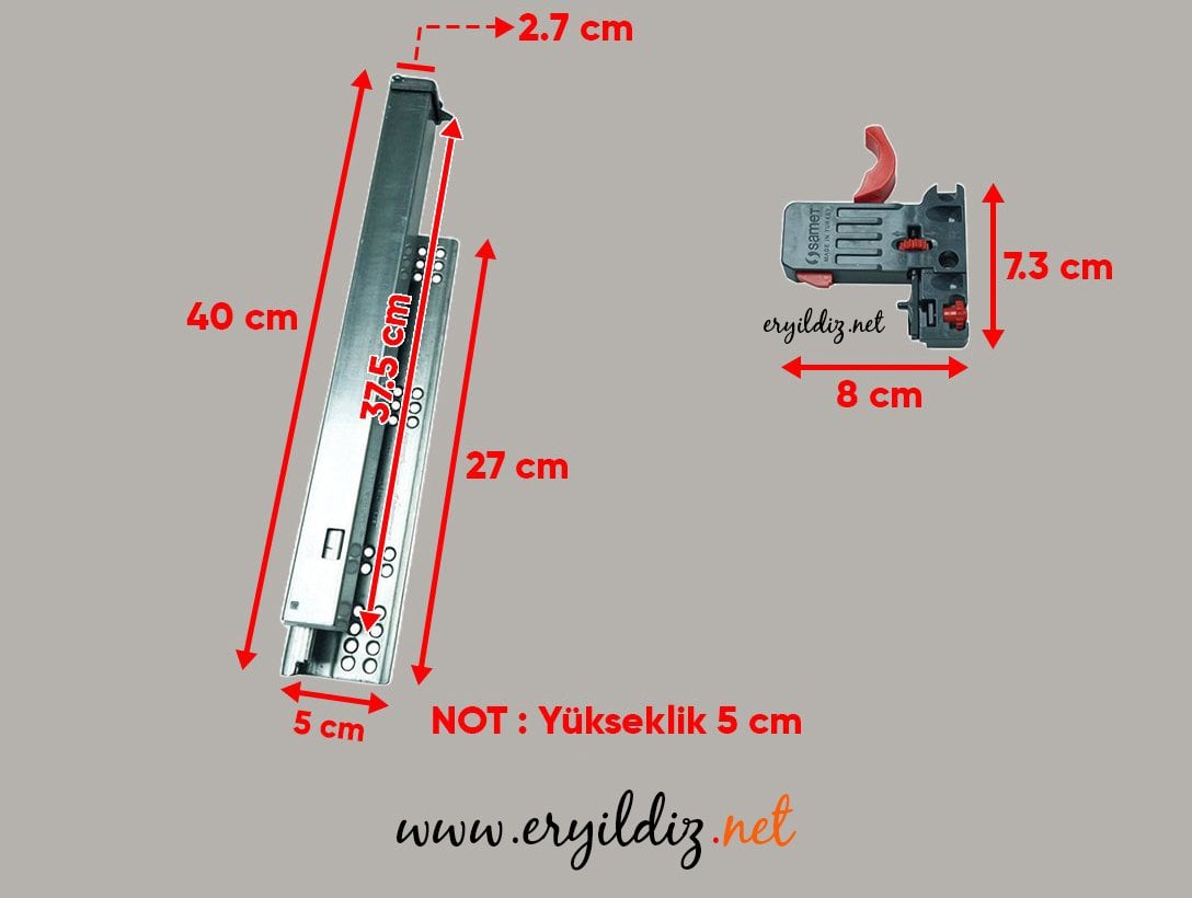 Samet Smart Slide Frenli Çekmece Rayı Tam Açılım 40 cm Eryıldız Hırdavat