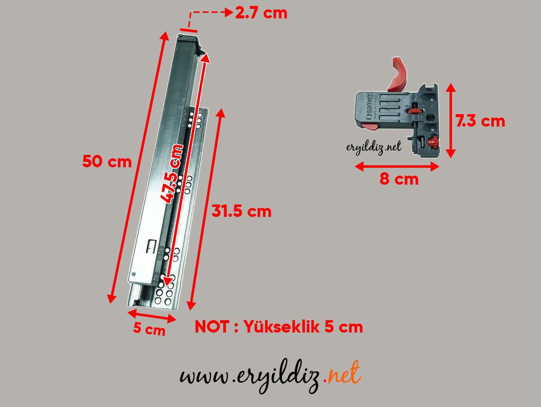 Samet Smart Slide Frenli Çekmece Rayı Tam Açılım 50 cm Eryıldız Hırdavat