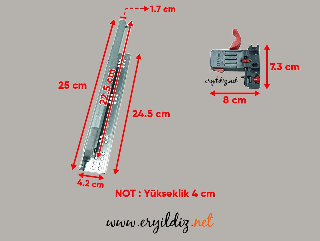 Samet Smart Slide Frenli Çekmece Rayı Kısmi Açılım 25 cm Eryıldız Hırdavat