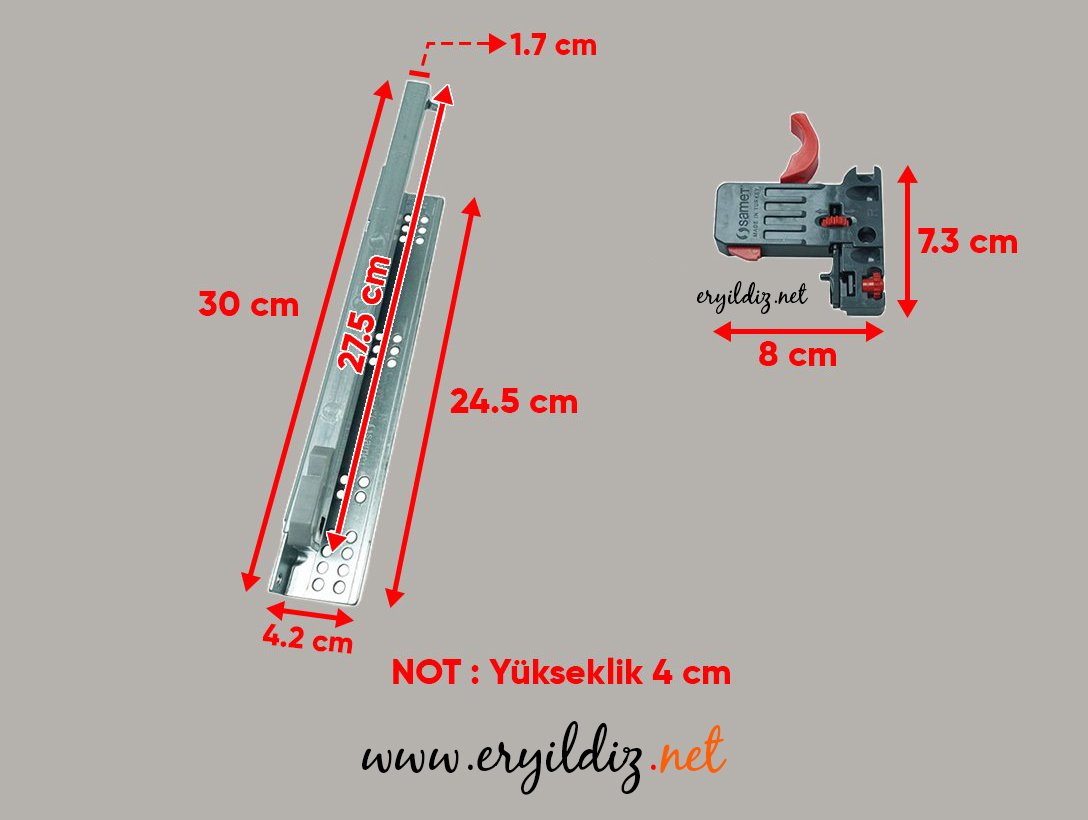 Samet Smart Slide Frenli Çekmece Rayı Kısmi Açılım 30 cm Eryıldız Hırdavat