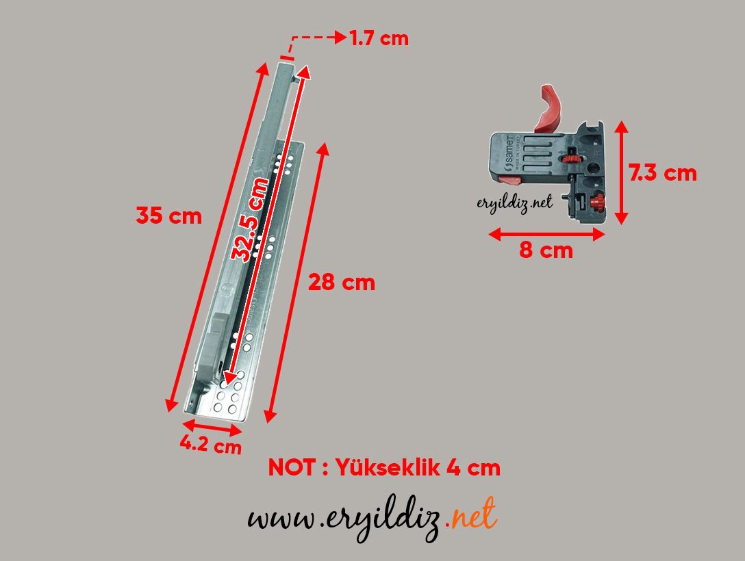 Samet Smart Slide Frenli Çekmece Rayı Kısmi Açılım 35 cm Eryıldız Hırdavat