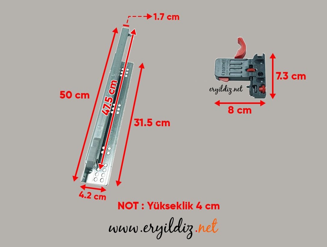 Samet Smart Slide Frenli Çekmece Rayı Kısmi Açılım 50 cm Eryıldız Hırdavat
