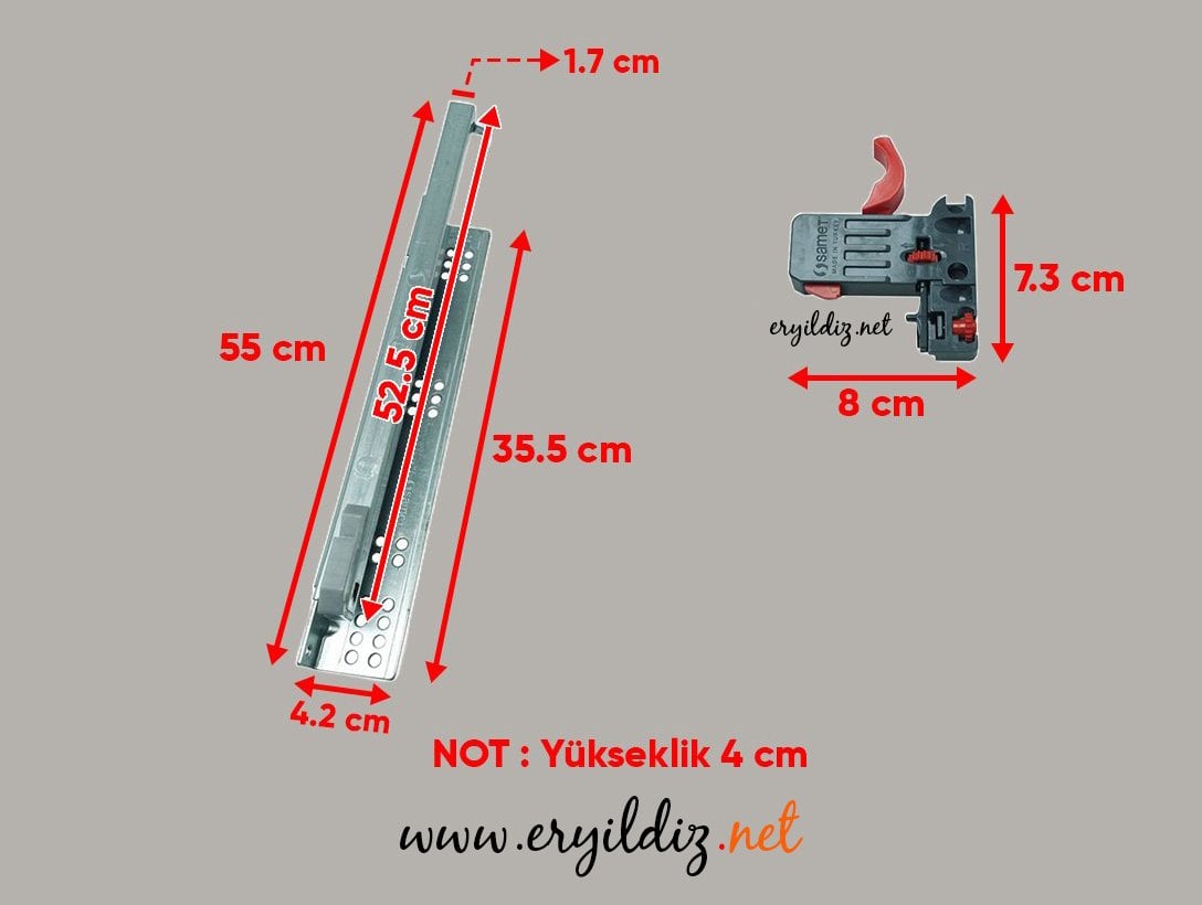 Samet Smart Slide Frenli Çekmece Rayı Kısmi Açılım 55 cm Eryıldız Hırdavat