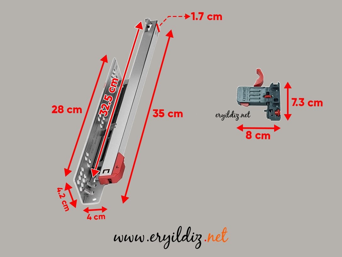 Samet Ultimade Kısmi Açılım Frenli Çekmece Rayı 35 cm Eryıldız Hırdavat
