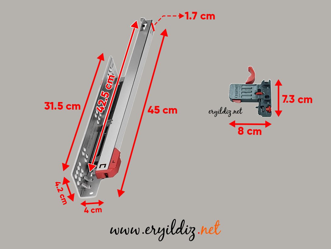 Samet Ultimade Kısmi Açılım Frenli Çekmece Rayı 45 cm Eryıldız Hırdavat