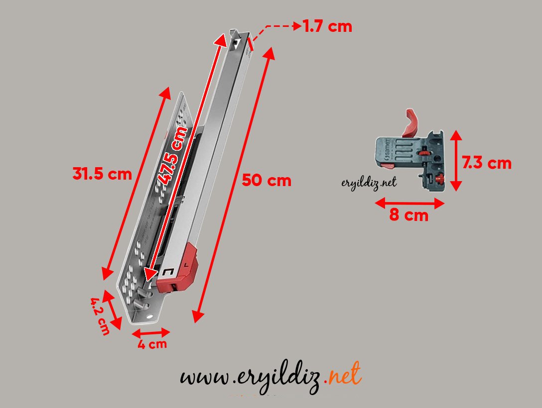Samet Ultimade Kısmi Açılım Frenli Çekmece Rayı 50 cm Eryıldız Hırdavat