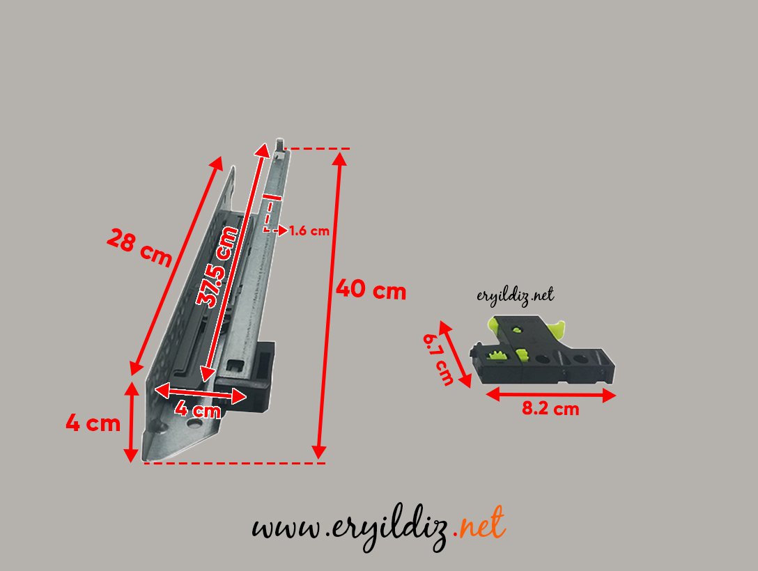 Yeniler Kısmi Açılım Frenli Çekmece Rayı 40 cm Eryıldız Hırdavat