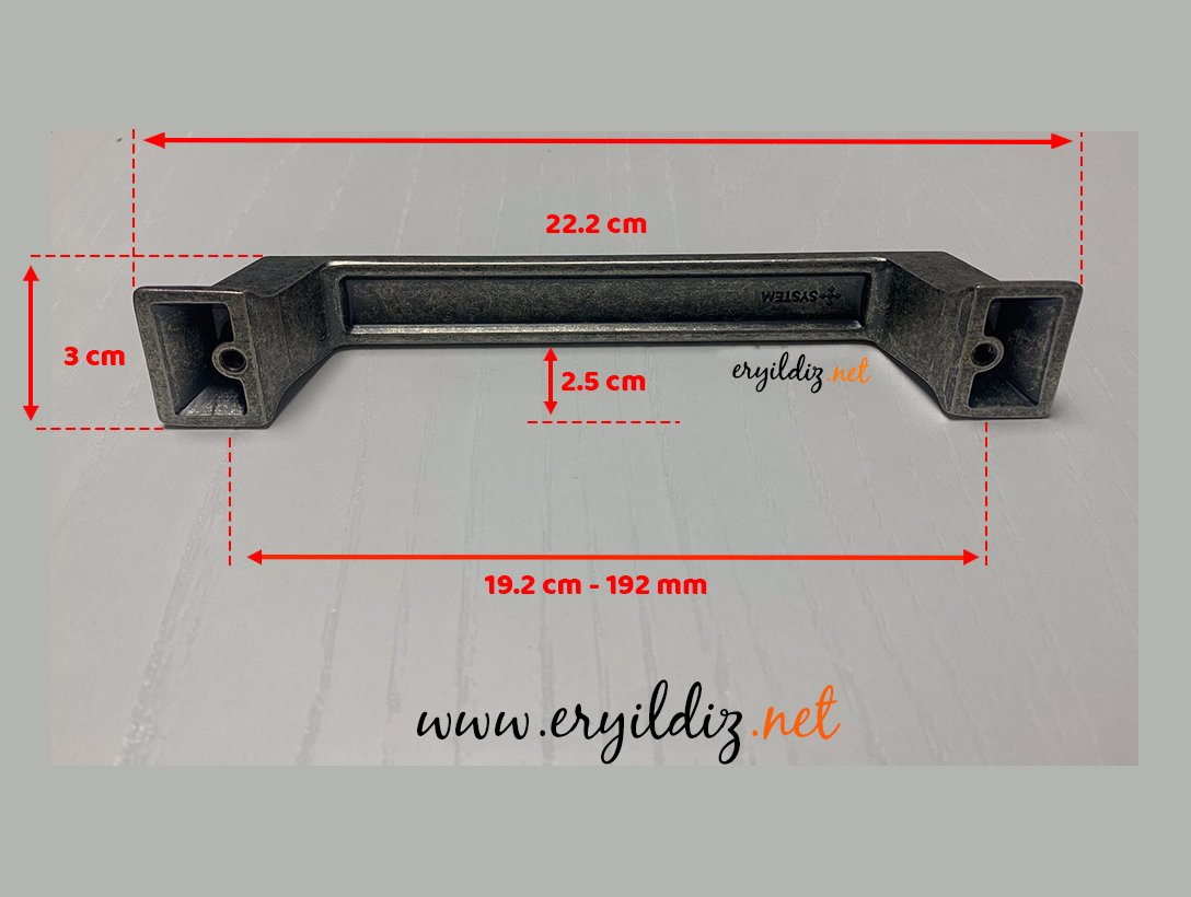System 4235 Mobilya Kulp Eskitilmiş Mat Gümüş - 192 mm Eryıldız Hırdavat