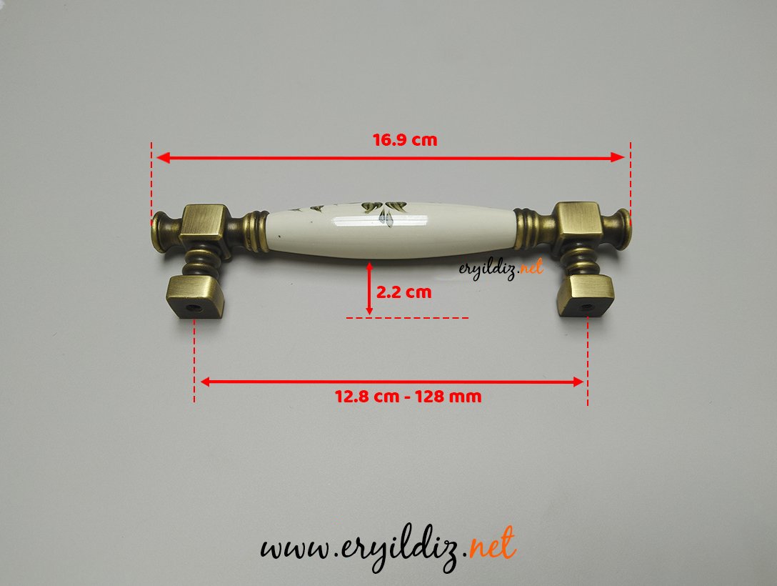 Doğanlar Z-310 Mobilya Porselen Kulp Olifka Krem - Desenli - 128 mm Eryıldız Hırdavat 