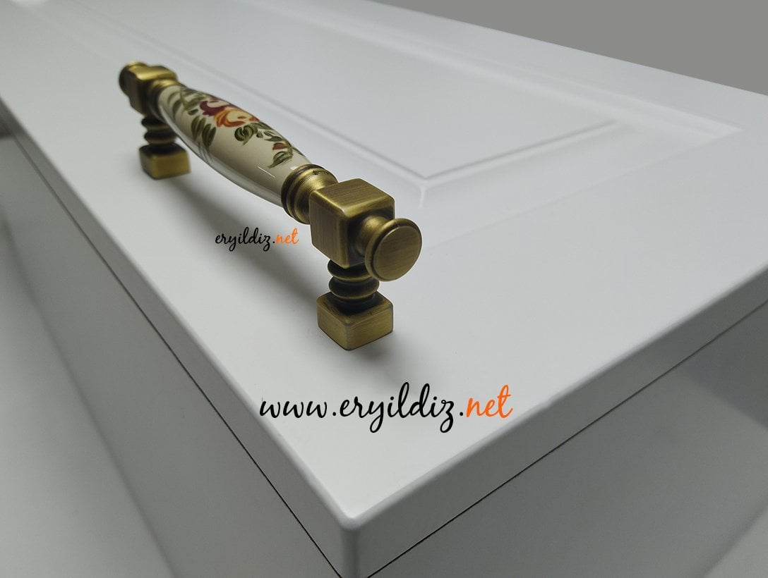 Doğanlar Z-310 Mobilya Porselen Kulp Olifka Krem - Desenli  Eryıldız Hırdavat