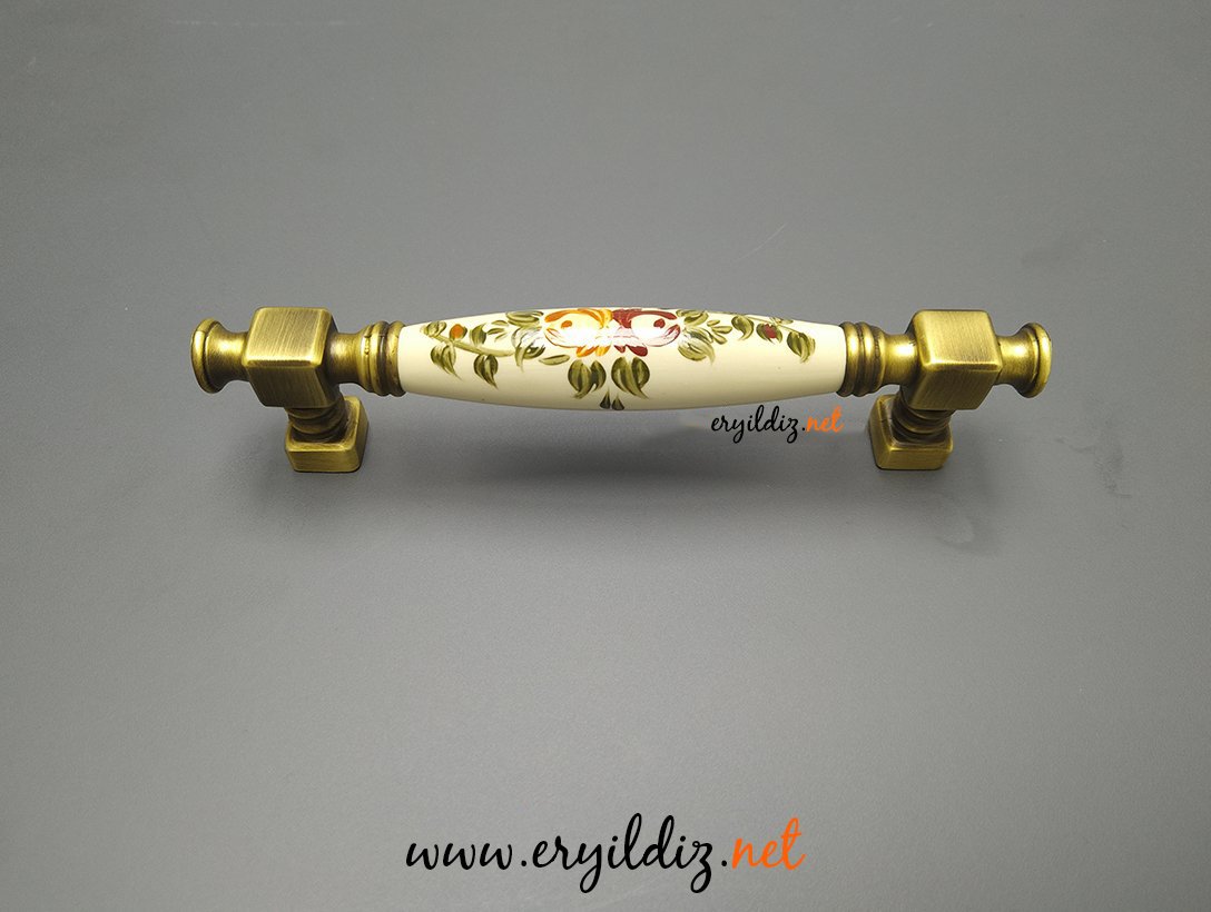 Doğanlar Z-310 Mobilya Porselen Kulp Olifka Krem - Desenli  Eryıldız Hırdavat