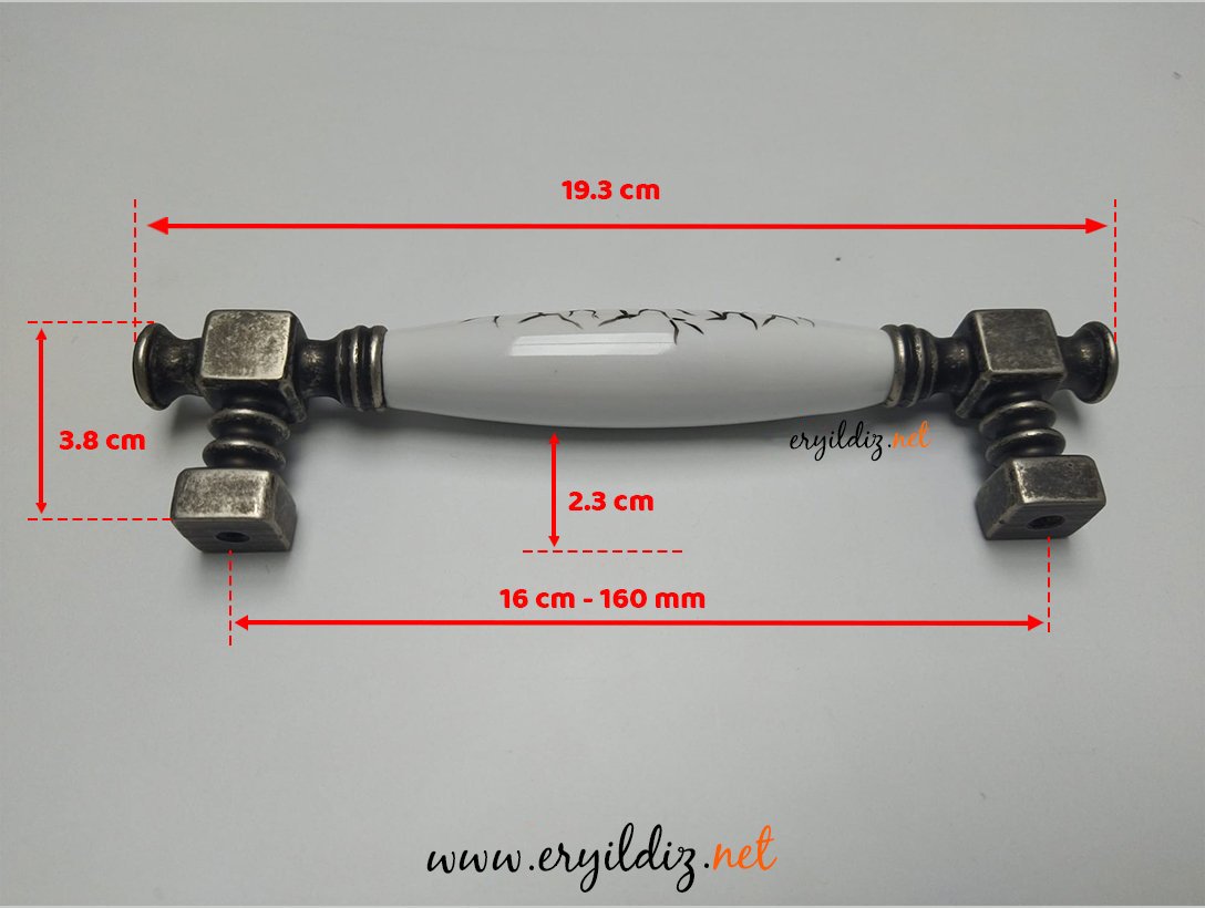 Doğanlar Z.310 Porselen Mobilya Kulp Antik Gümüş Beyaz Desenli - 160 mm Eryıldız Hırdavat