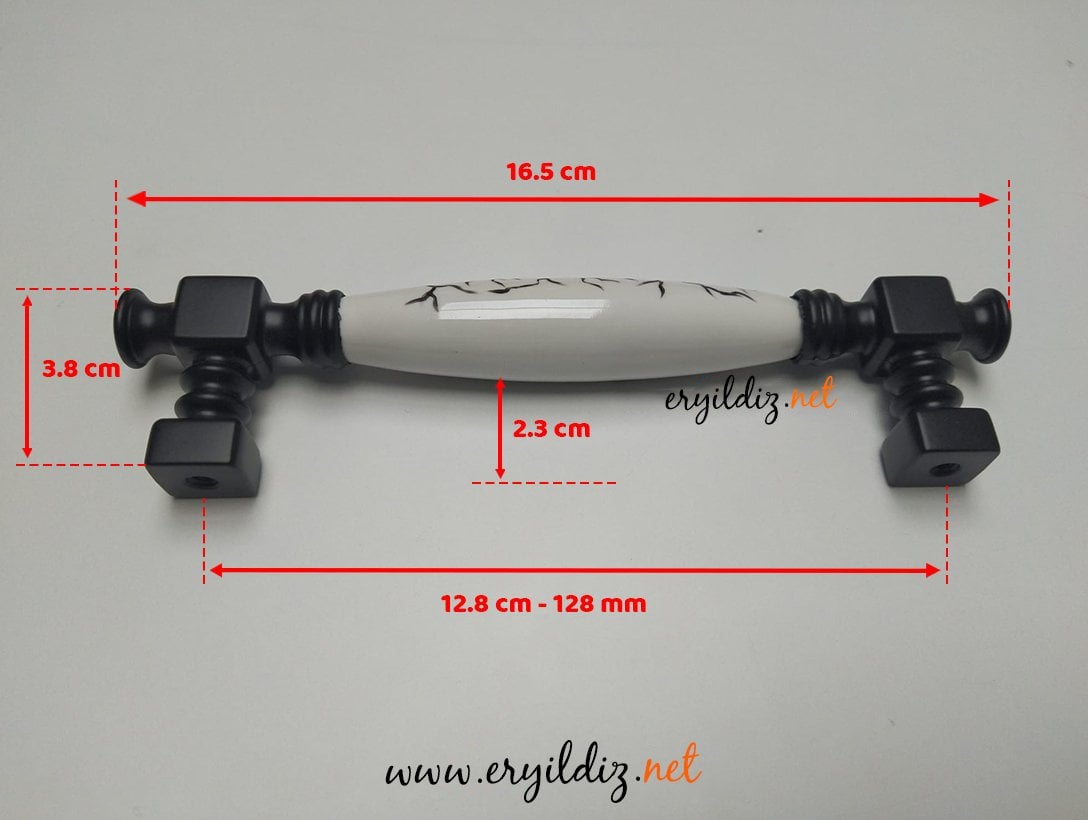Doğanlar Z.310 Porselen Mobilya Kulp Mat Siyah Beyaz Desenli - 128 mm Eryıldız Hırdavat