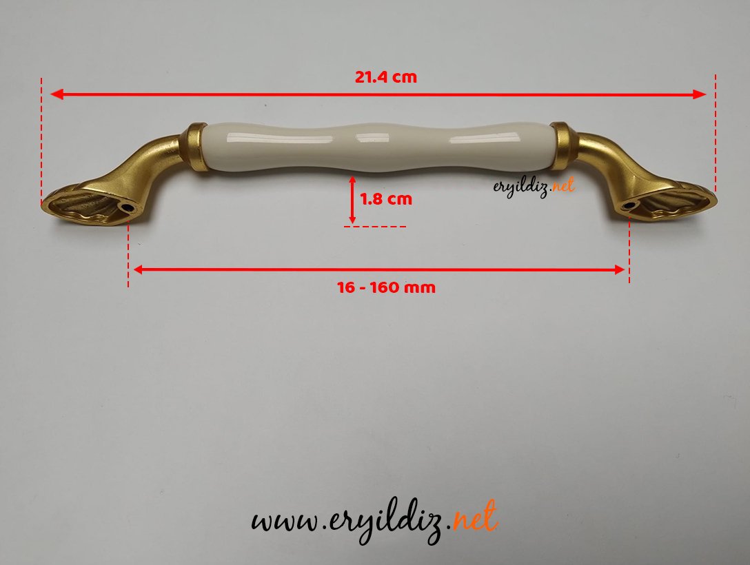 Tomurcuk 1405-61-160 Krem Mat Altın Porselen Mobilya Kulp 160 mm Eryıldız Hırdavat