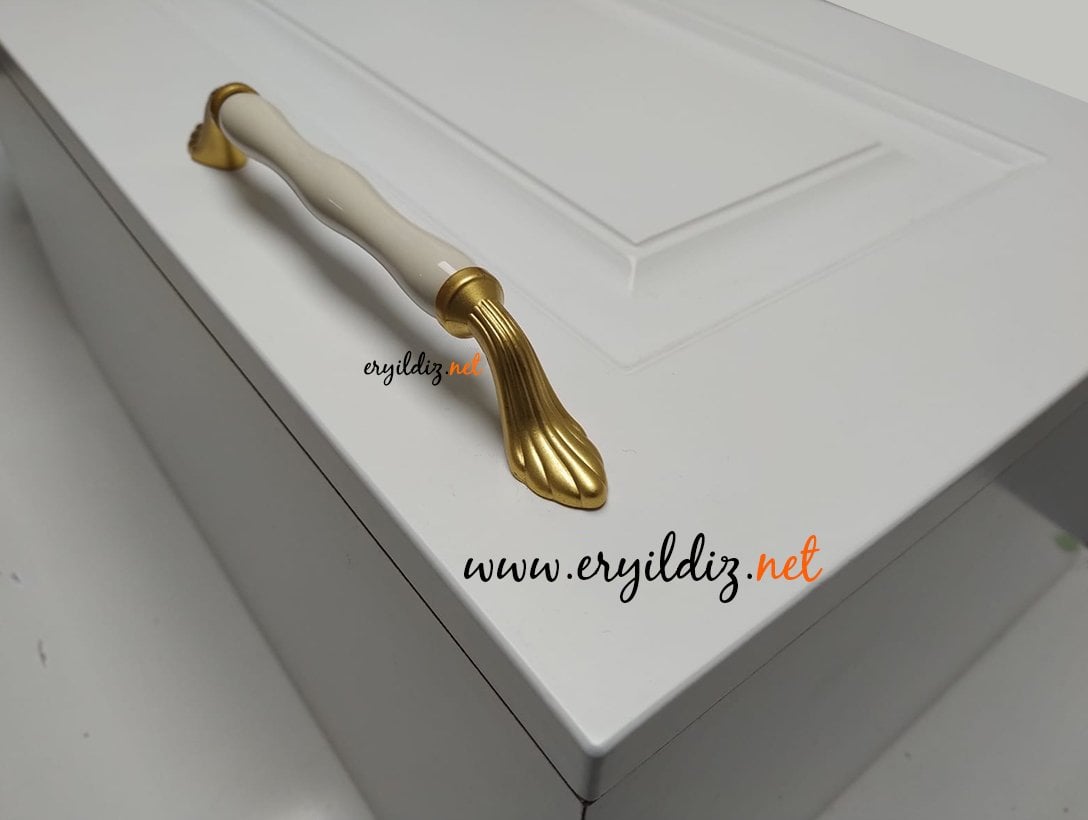 Tomurcuk 1405-61-160 Krem Mat Altın Porselen Mobilya Kulp 160 mm Eryıldız Hırdavat